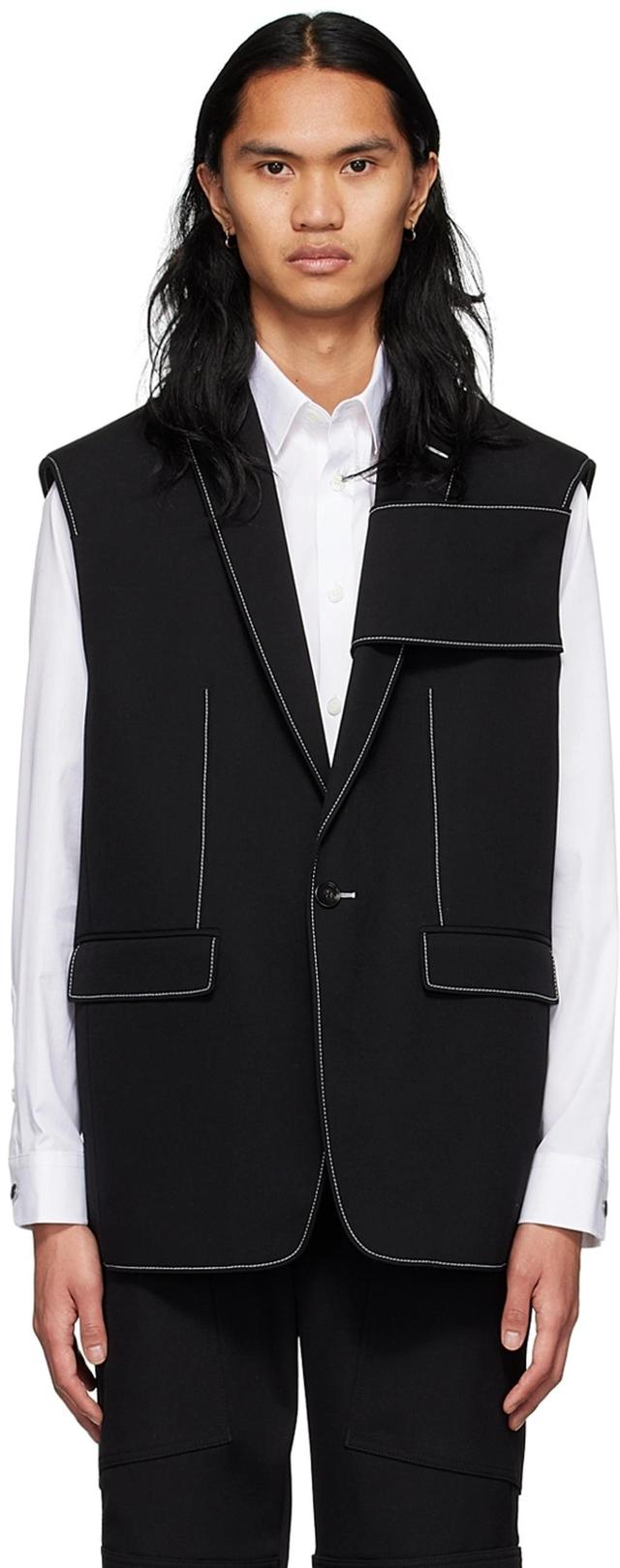 Wool Jacket With Contrasting Stitching In Black Product Image