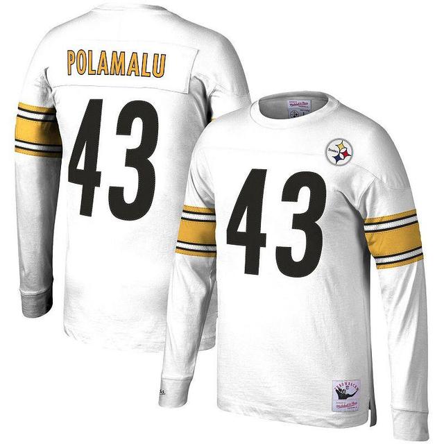 Mens Mitchell & Ness Troy Polamalu Pittsburgh Steelers Retired Player Name & Number Long Sleeve Top Product Image