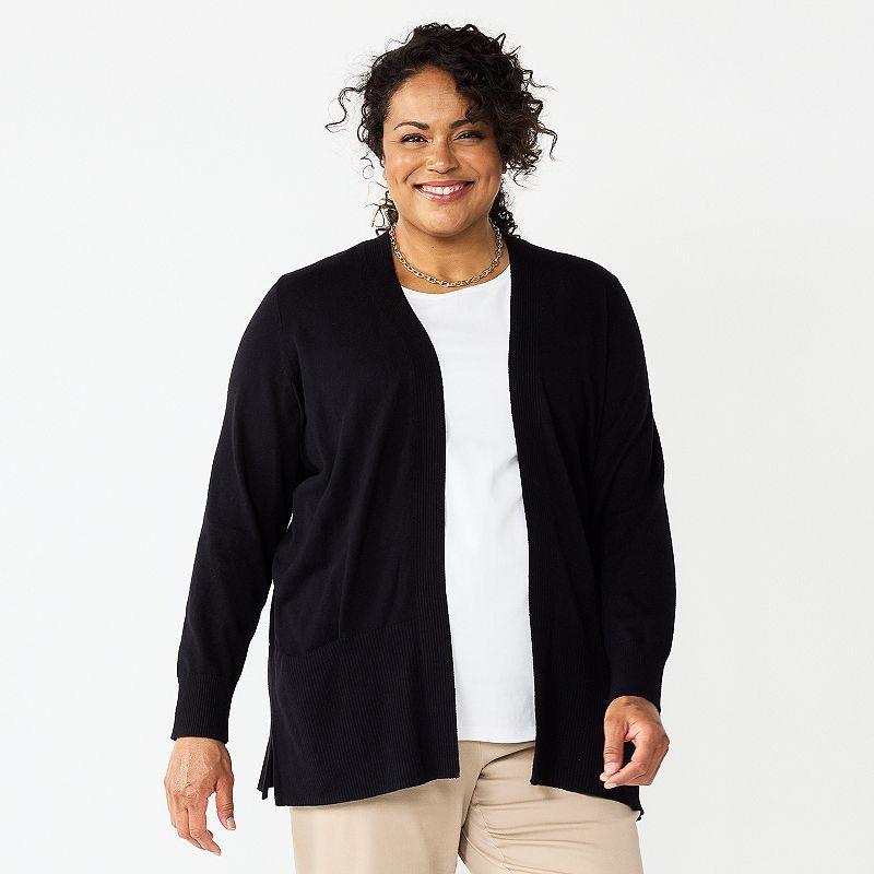 Plus Size Croft & Barrow Classic Ribbed Open-Front Cardigan, Womens Product Image