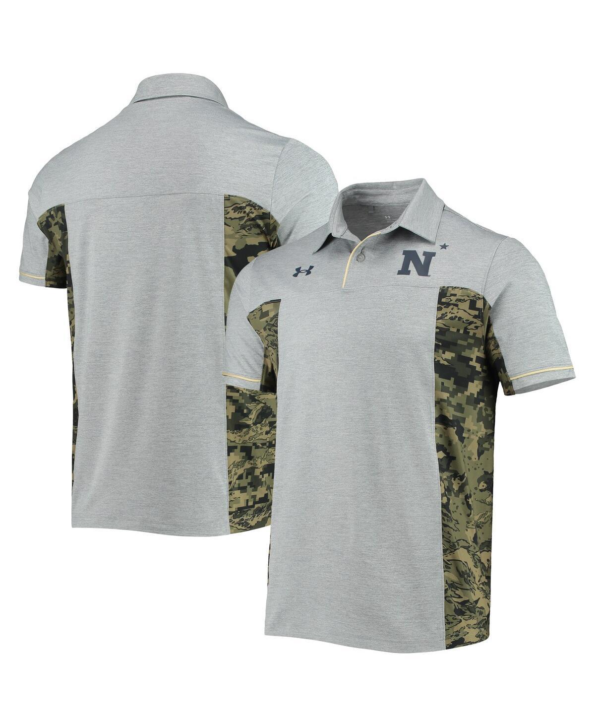 Mens Under Armour Heathered Gray Navy Midshipmen Freedom Performance Polo Product Image