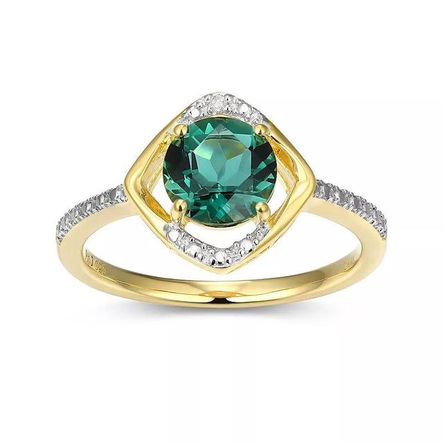 18k Gold Plated Sterling Silver Gemstone & Diamond Accent Halo Ring, Womens May Gen Green Quartz Product Image