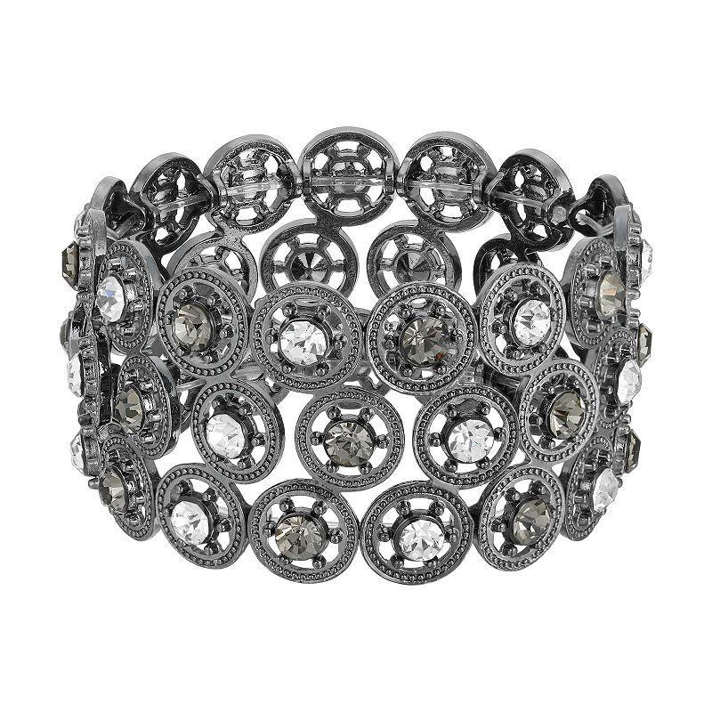 1928 Spoked Crystal Wide Stretch Bracelet, Womens, White Product Image