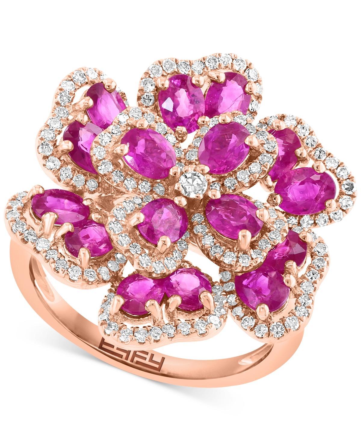 Effy Ruby (3-3/4 ct. t.w.) & Diamond (5/8 ct. t.w.) Flower Ring in 14k Rose Gold Product Image