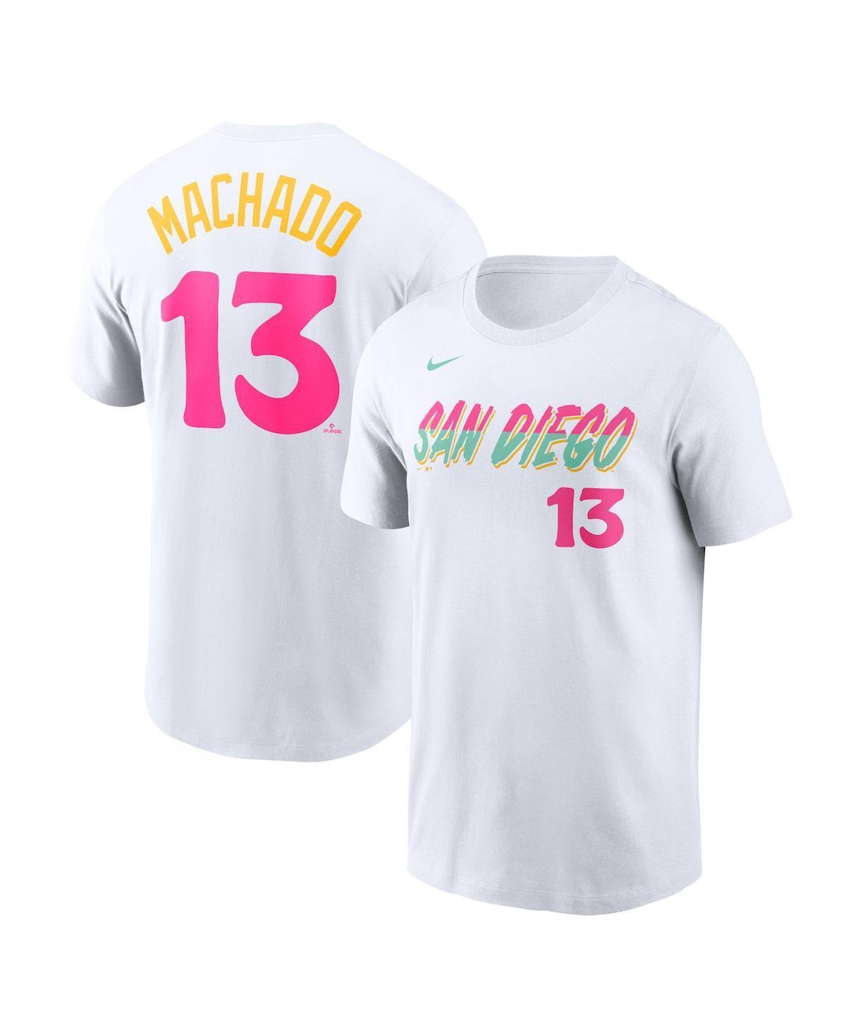 Mens Nike Manny Machado White San Diego Padres City Connect Name and Number T-shirt Product Image