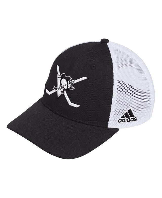 Mens adidas /White Pittsburgh Penguins Cross Sticks Trucker Adjustable Hat Product Image