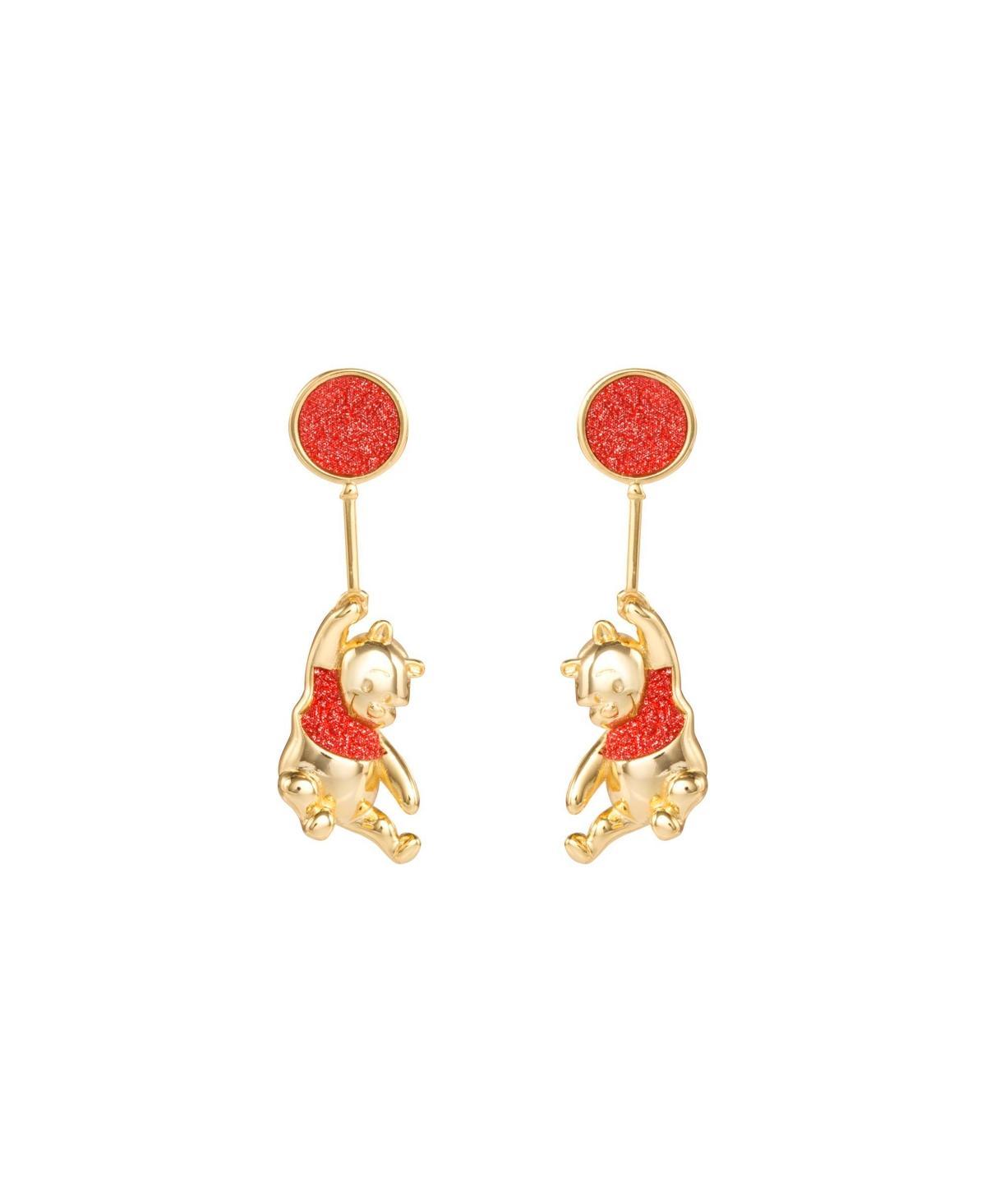 Disney Womens Winnie the Pooh Gold Plated Red Glitter Balloon Swinging Earrings - Gold tone Product Image