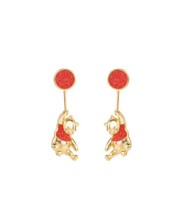 Disney Womens Winnie the Pooh Gold Plated Red Glitter Balloon Swinging Earrings - Gold tone Product Image