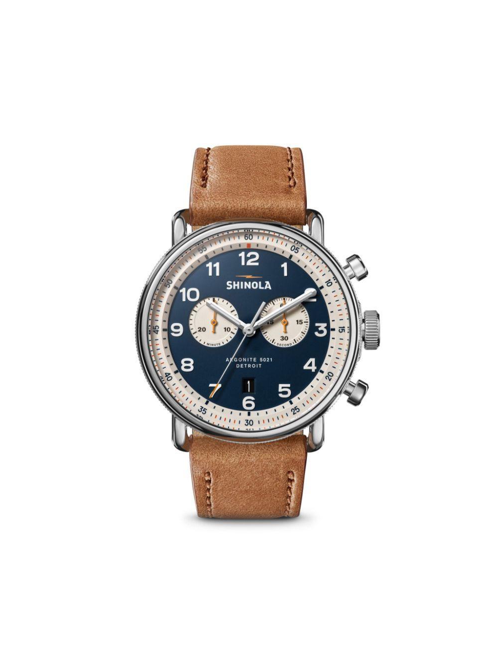 SHINOLA Canfield Model C56 2 Eye Chrono 43mm In Blue/brown Product Image