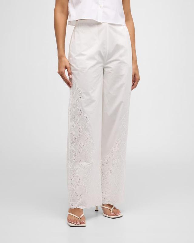 Eyelet Embroidered Cotton Straight-Leg Pull-On Pants Product Image