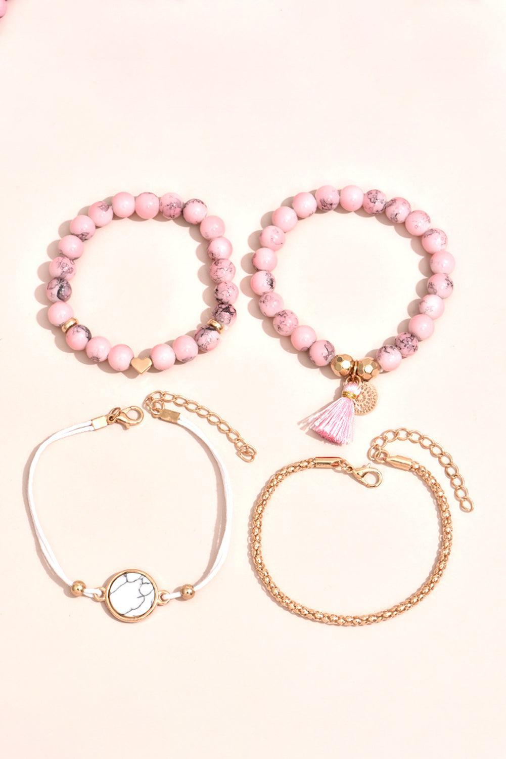 Pink Marble Bead Tassel Bracelet Set Product Image