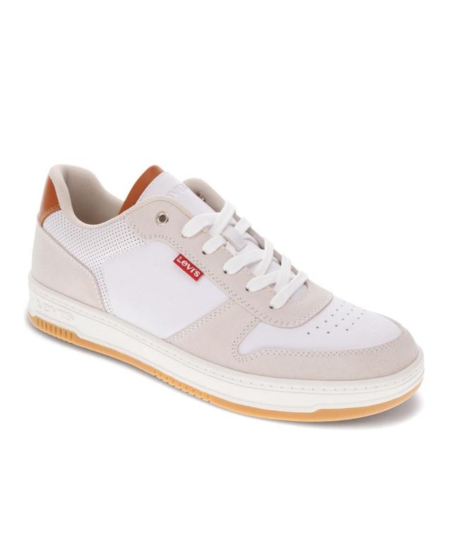 Levis Mens Drive Low Top 2 Faux Leather Lace-Up Sneakers - White, Cement Product Image