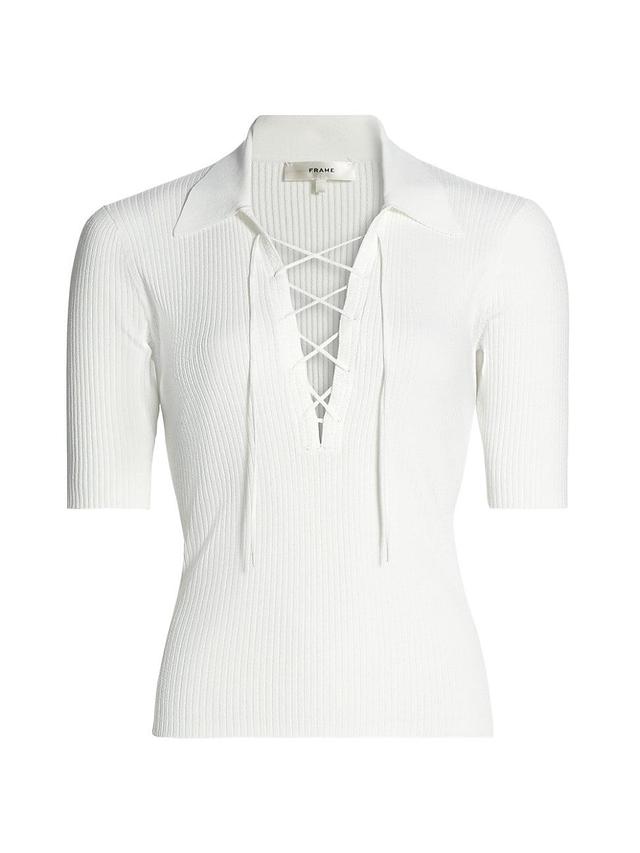 Womens Lace-Up Polo Sweater Product Image