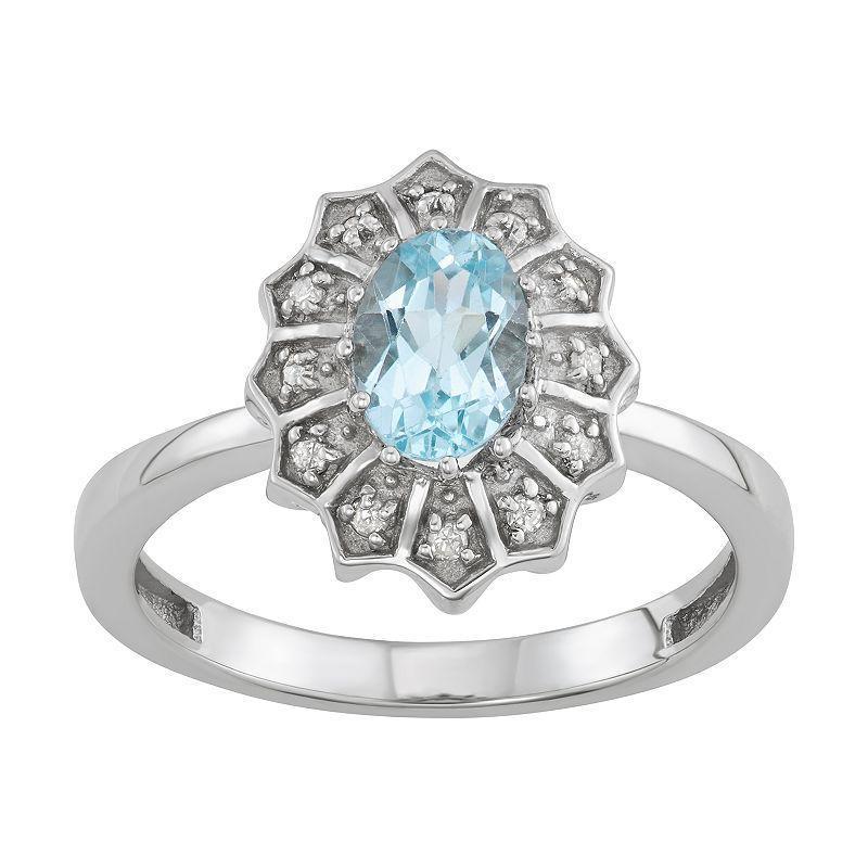 Jewelexcess 0.80 CTW Amethyst Gemstone & 1/10 CTW White Diamond Sterling Silver Ring, Womens Blue Topaz Product Image