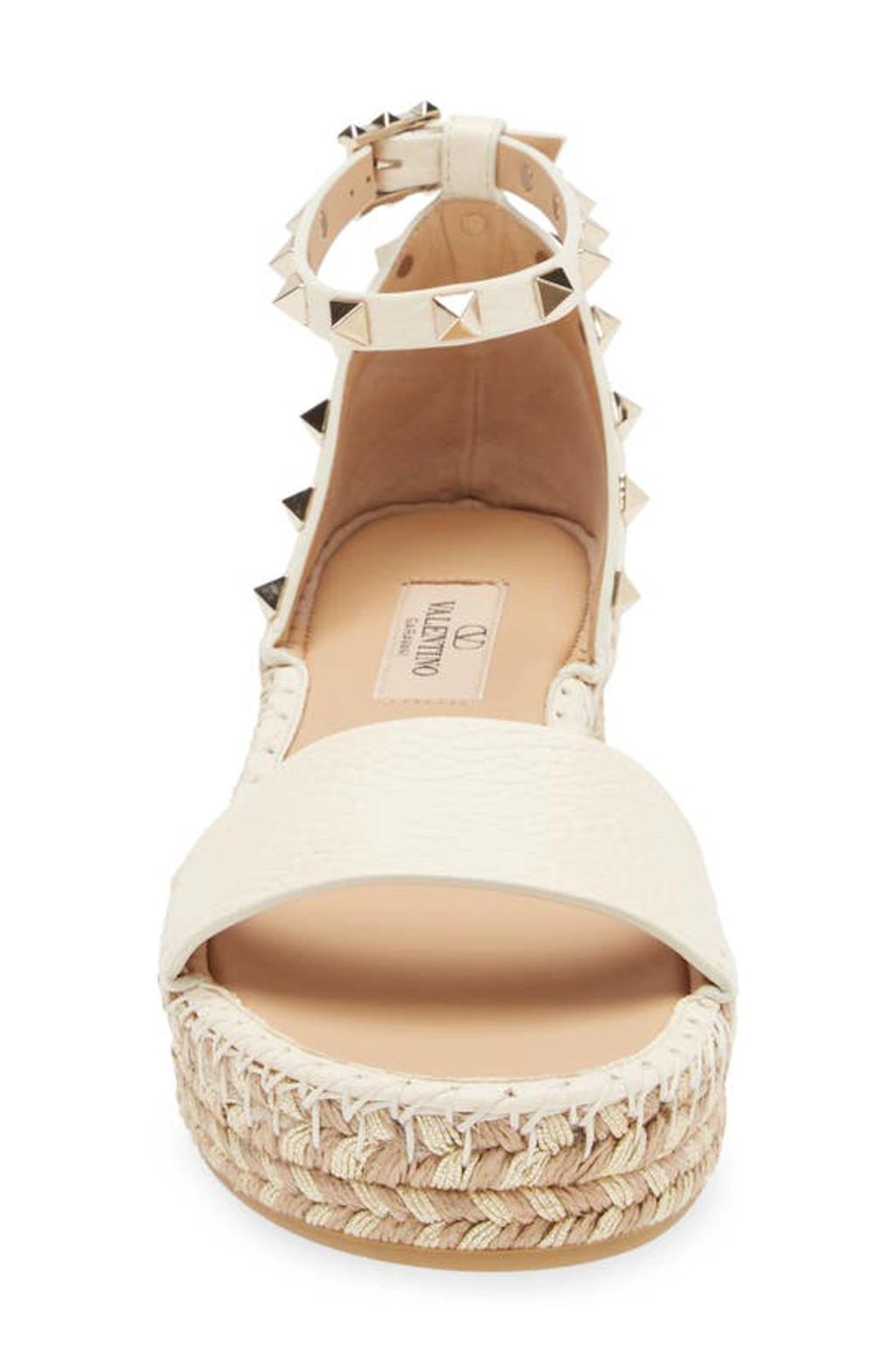 Rockstud Espadrille Platform Sandal In White Product Image