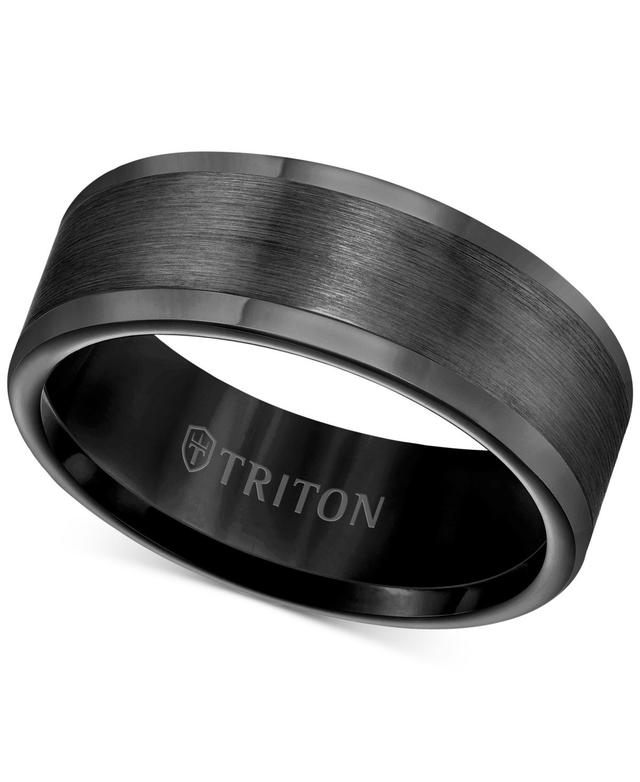 Triton Mens Ring, 8mm Wedding Band in White or Black Tungsten Product Image