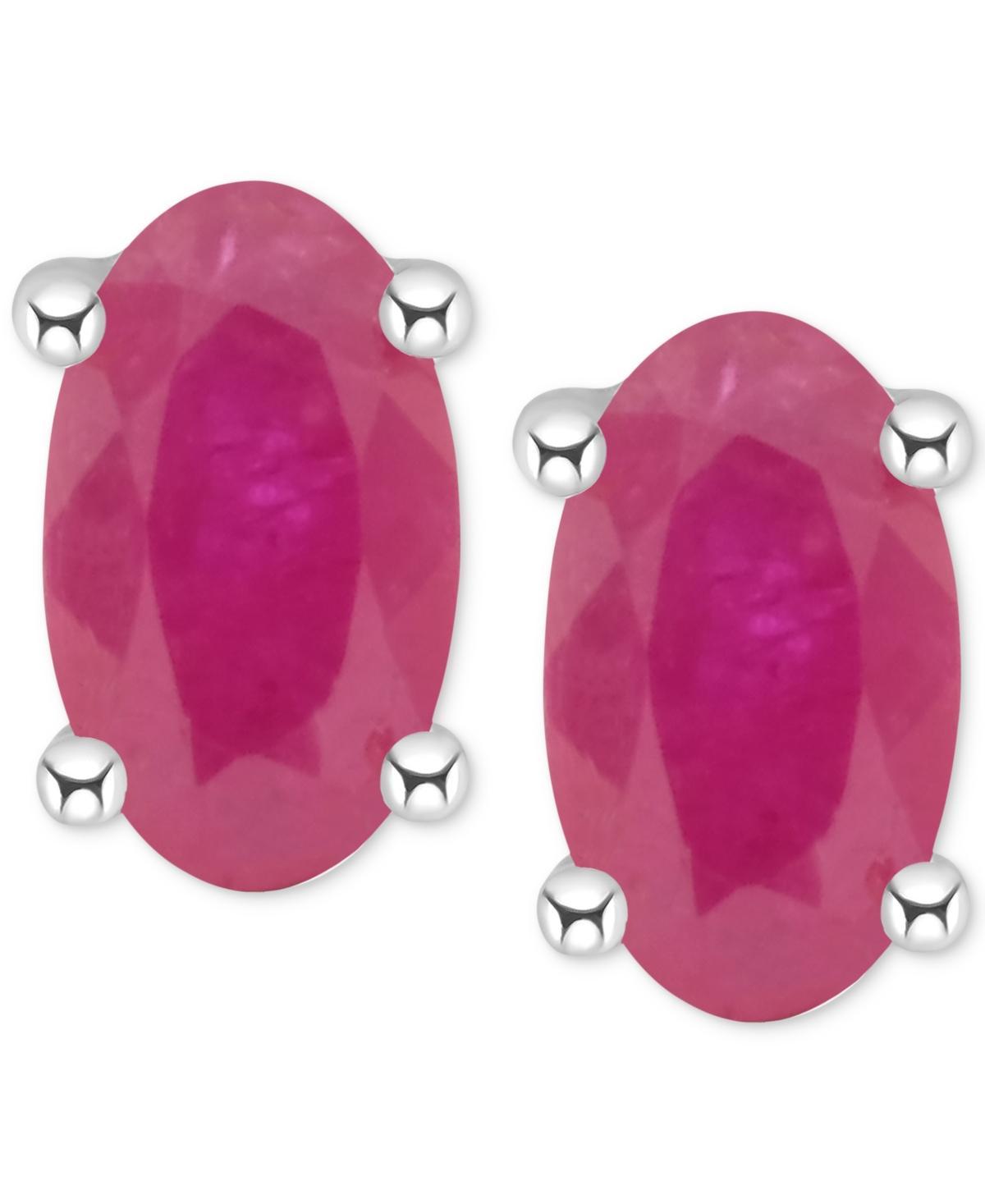 Ruby Oval-Cut Stud Earrings in 14k White Gold (Also in Emerald) Product Image