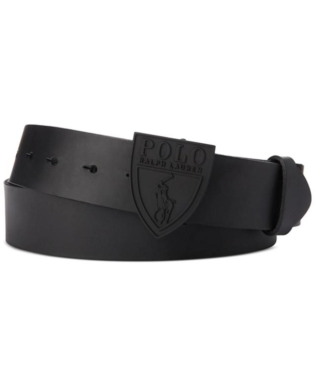 Men's Shield-buckle Leather Belt In Black Product Image