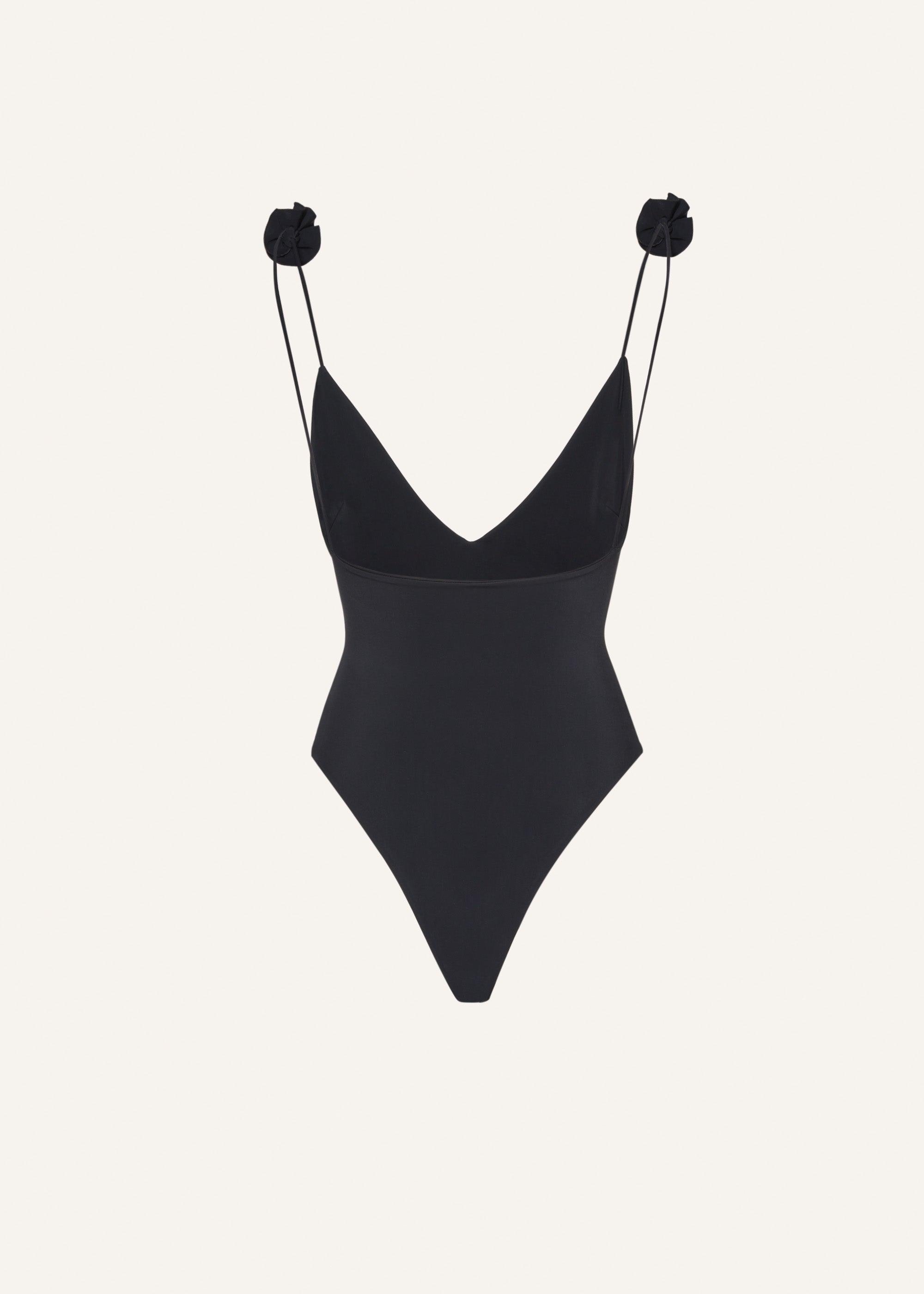 V neck swimsuit with rosettes in black Product Image