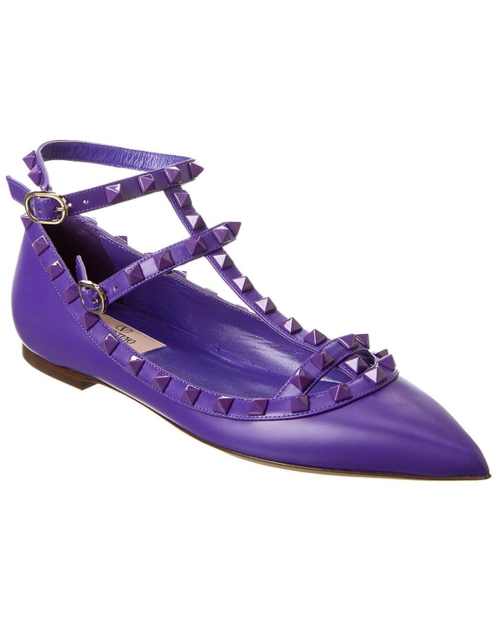 Rockstud Caged Leather Flat In Purple Product Image