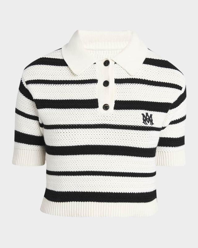 MA Striped Knit Crop Polo Shirt Product Image