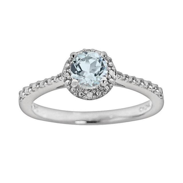 Celebration Gems Sterling Silver Aquamarine and Diamond Accent Frame Ring, Womens Product Image