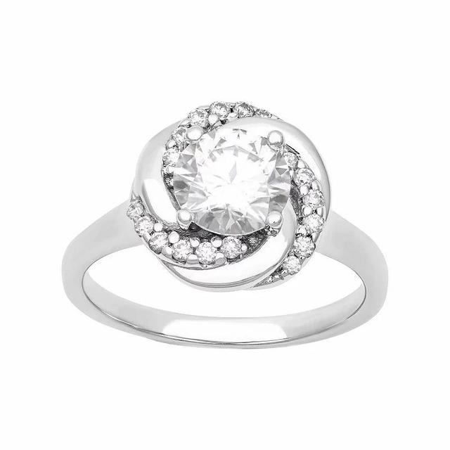 Love Always Sterling Silver Lab-Created Moissanite Swirl Halo Engagement Ring, Womens Product Image