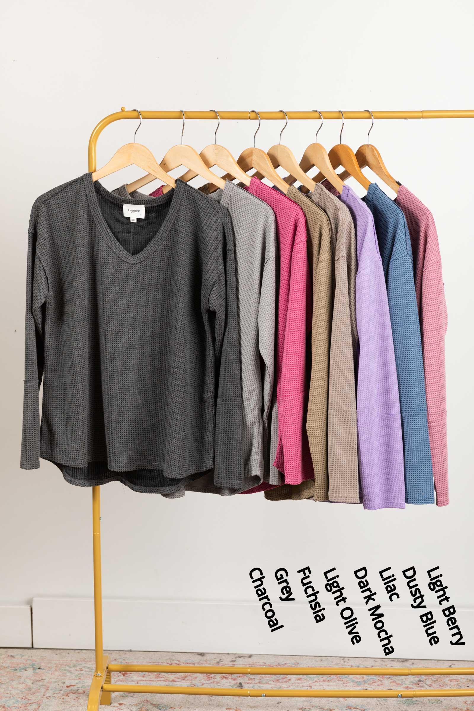 Waffle Knit Long Sleeve V-Neck Top Product Image