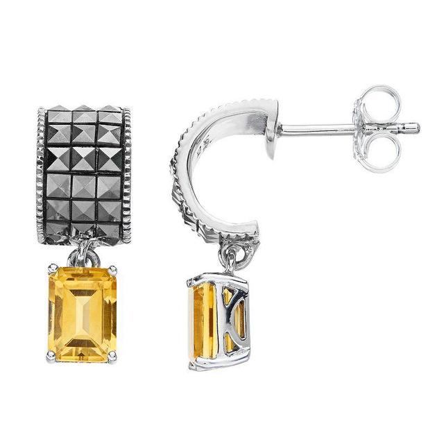 Lavish by TJM Sterling Silver Citrine & Marcasite Drop Earrings, Womens Product Image