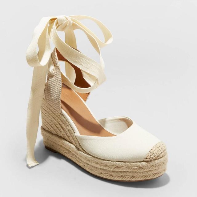 Womens Adriana Ankle Wrap Wedge Heels with Memory Foam Insole - Universal Thread Cream Product Image