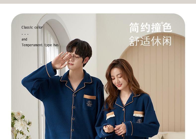 Couple Matching Loungewear Set : Long-Sleeve Bear Print Top + Pants Product Image