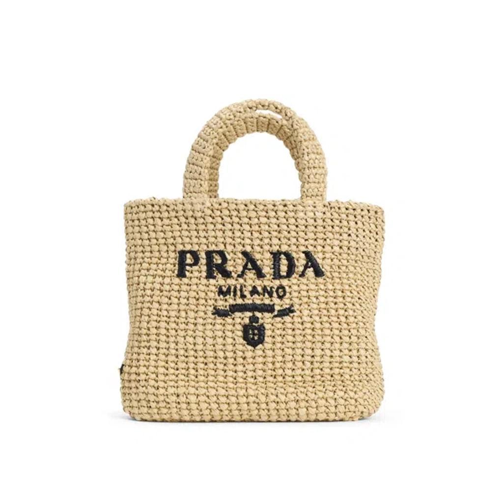 PRADA Small Crochet Tote Bag In Beige Product Image