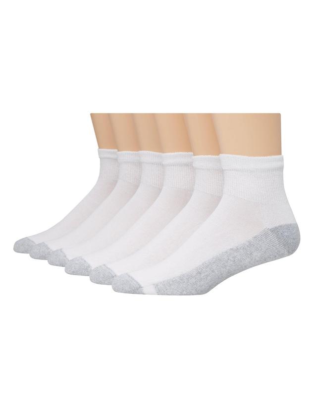 Hanes Mens Cushion Ankle Socks, 6-Pairs White 12-14 Product Image