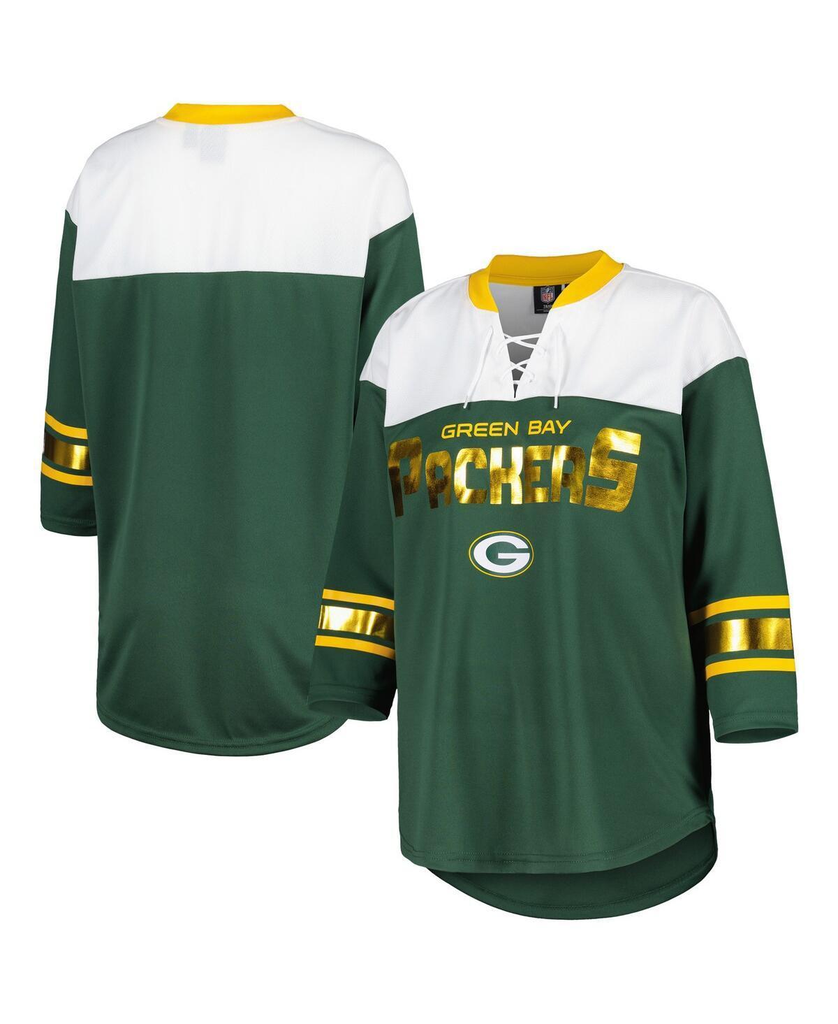 Womens G-III 4Her by Carl Banks /White Bay Packers Double Team 3/4-Sleeve Lace-Up T-Shirt Product Image