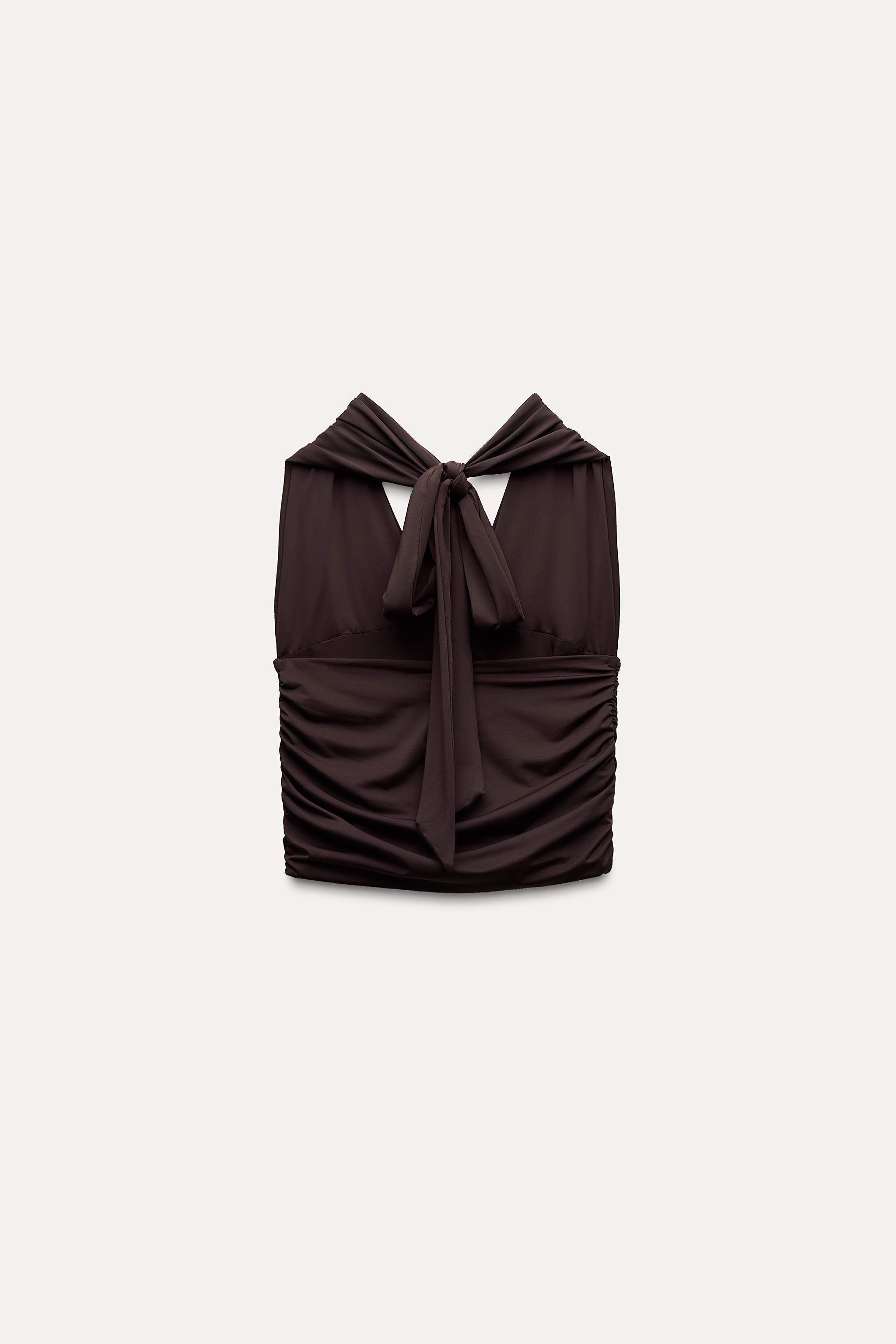 RUCHED POLYAMIDE HALTER TOP Product Image