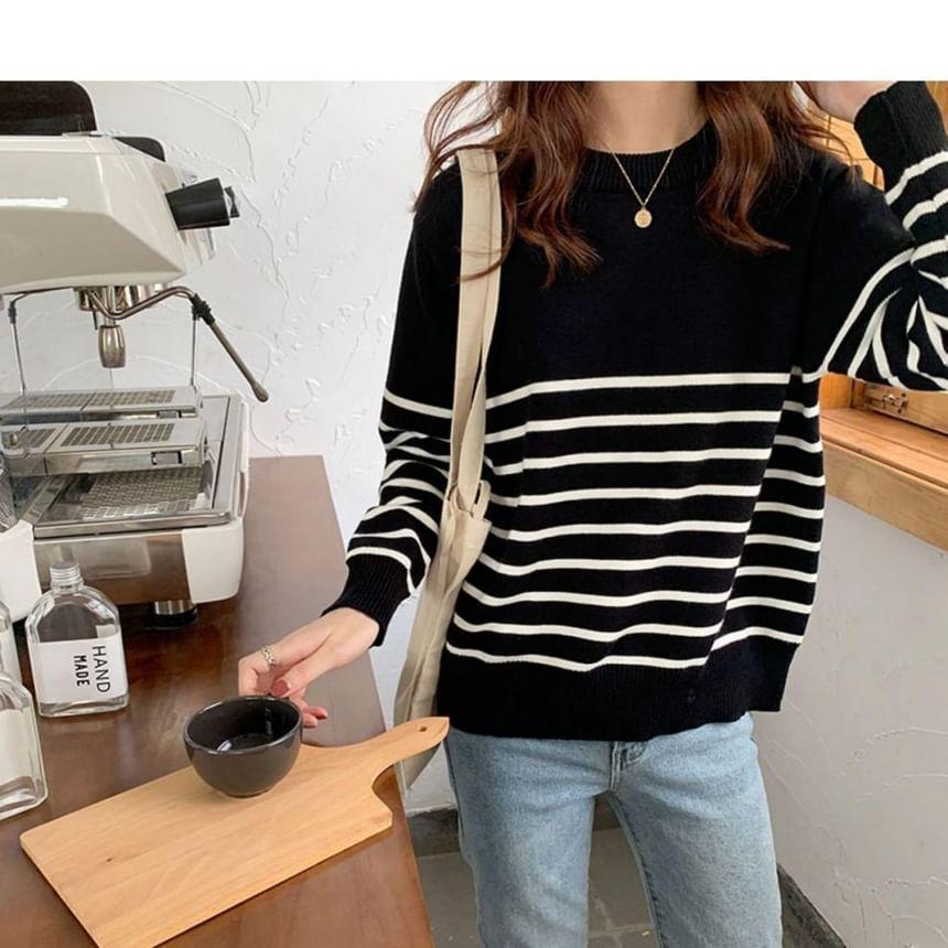 Crew Neck Striped Sweater Product Image