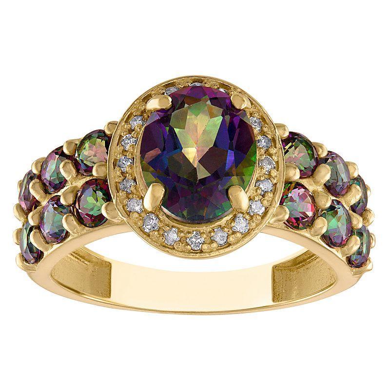 Tiara 10k Gold Gemstone & 1/10 Carat T.W. Diamond Oval Halo Ring, Womens Mystic Red Topaz Product Image