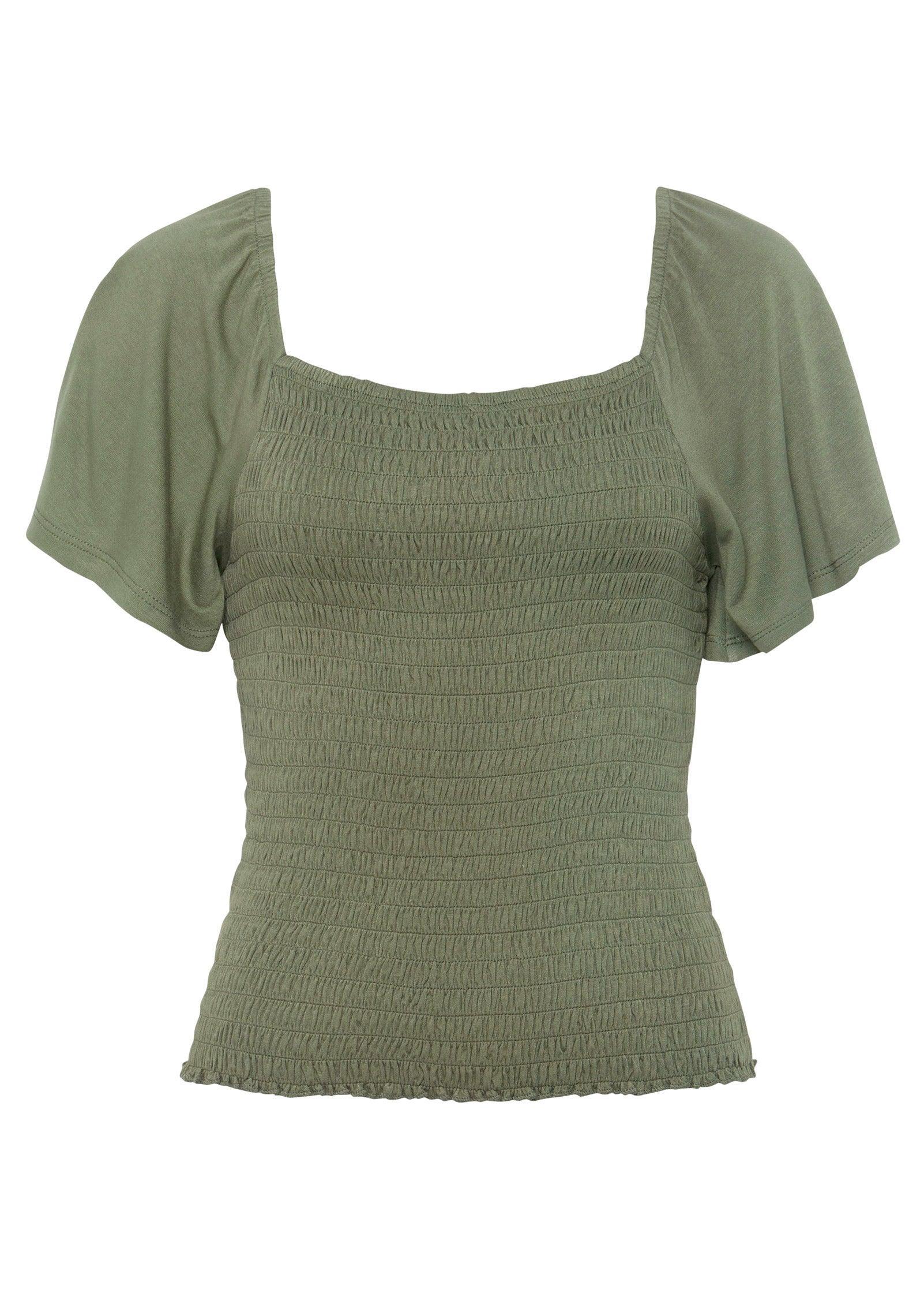 Square Neck Smocked Top - Olive Product Image