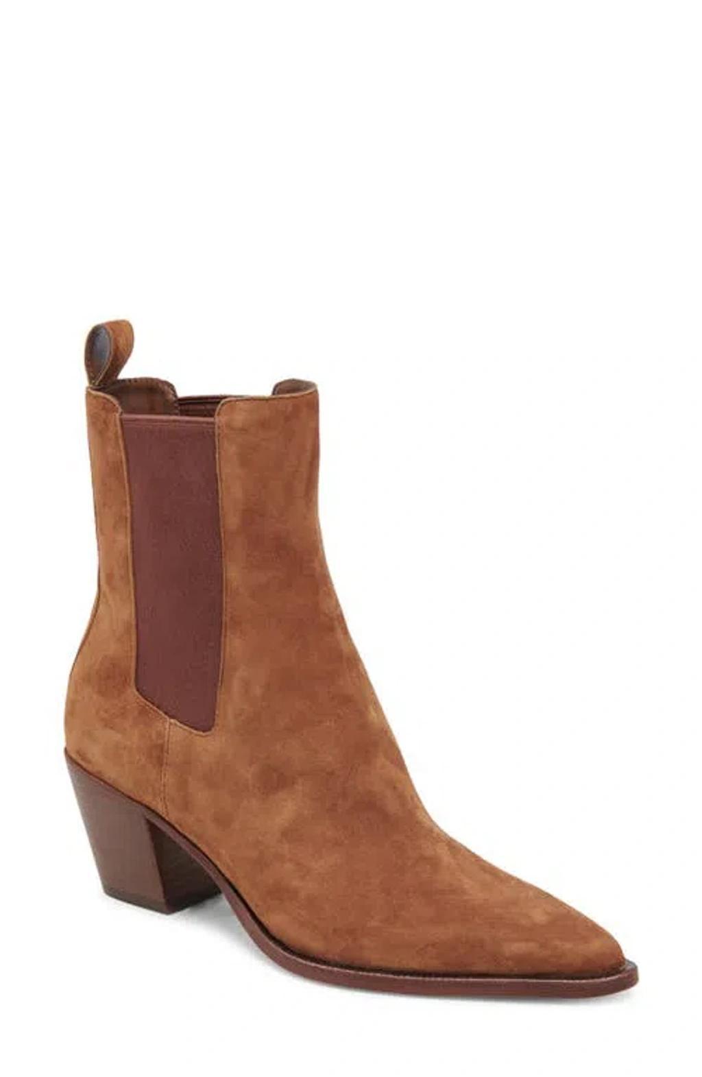 Shadie Pointed Toe Chelsea Boot In Brown Suede product image