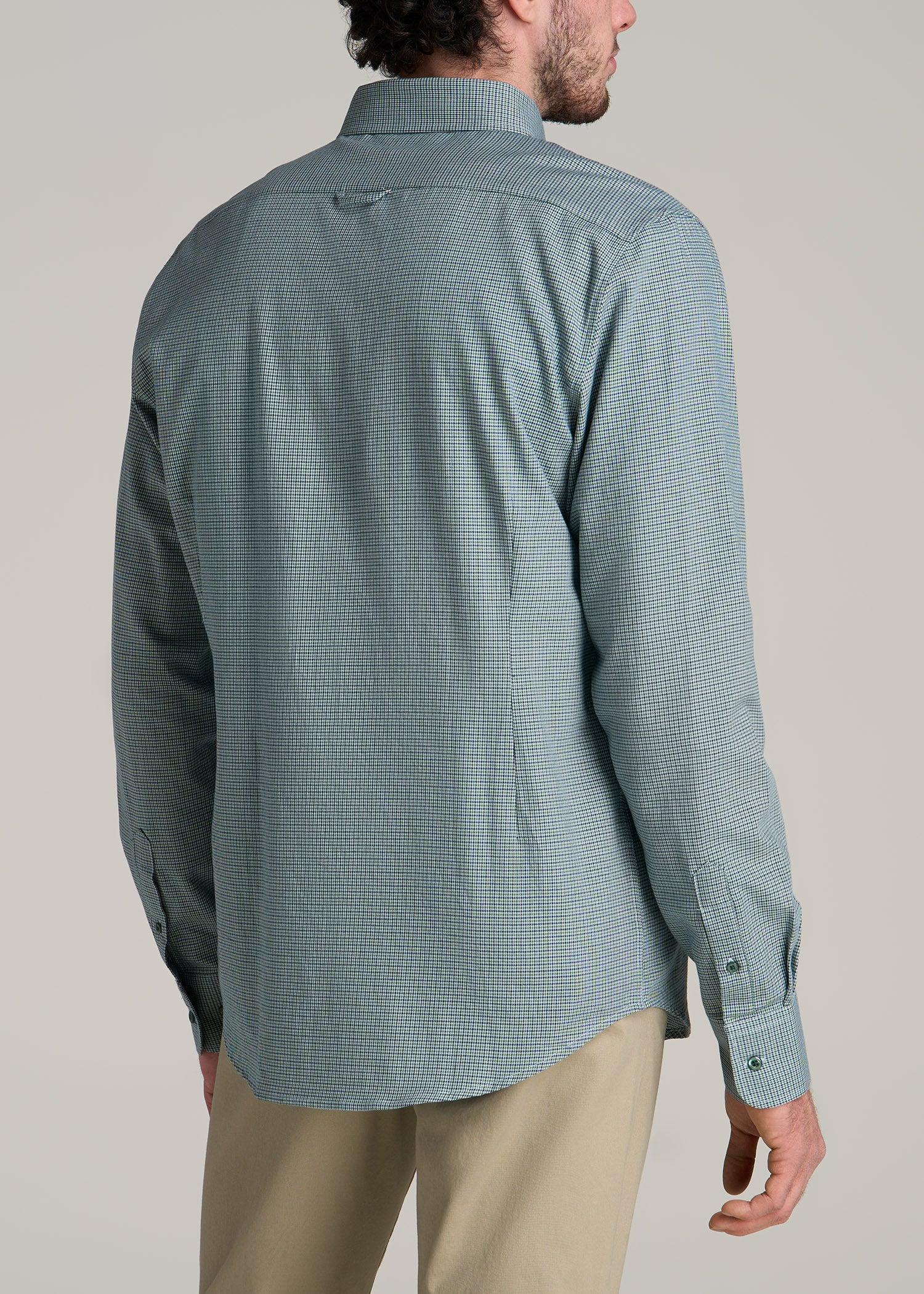 Soft-Wash Button-Up Shirt for Tall Men in Green and Navy Houndstooth Product Image