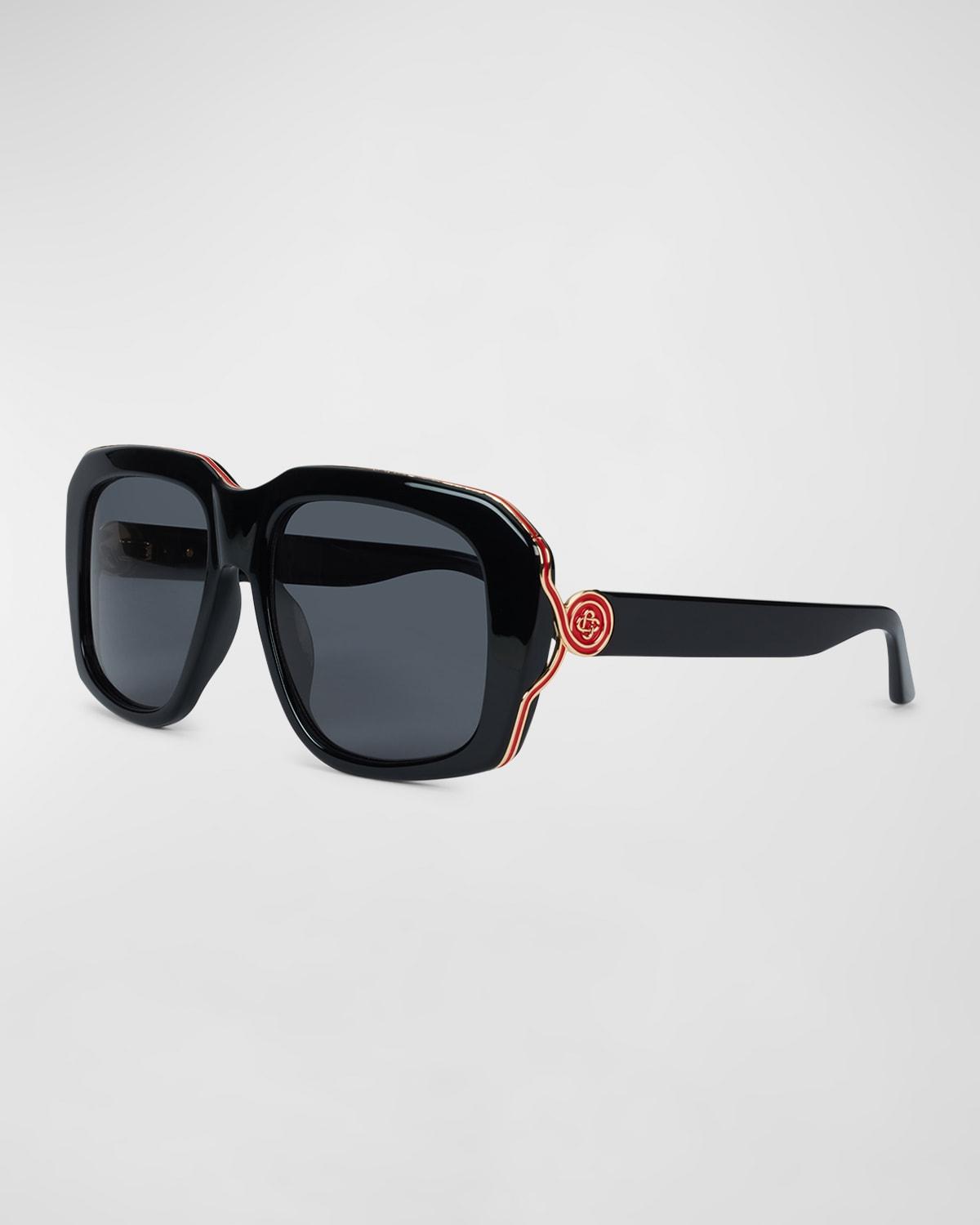 Mens Le Monde Diplomatique 61MM Acetate & Metal Oversized Square Sunglasses - Black - Black Product Image