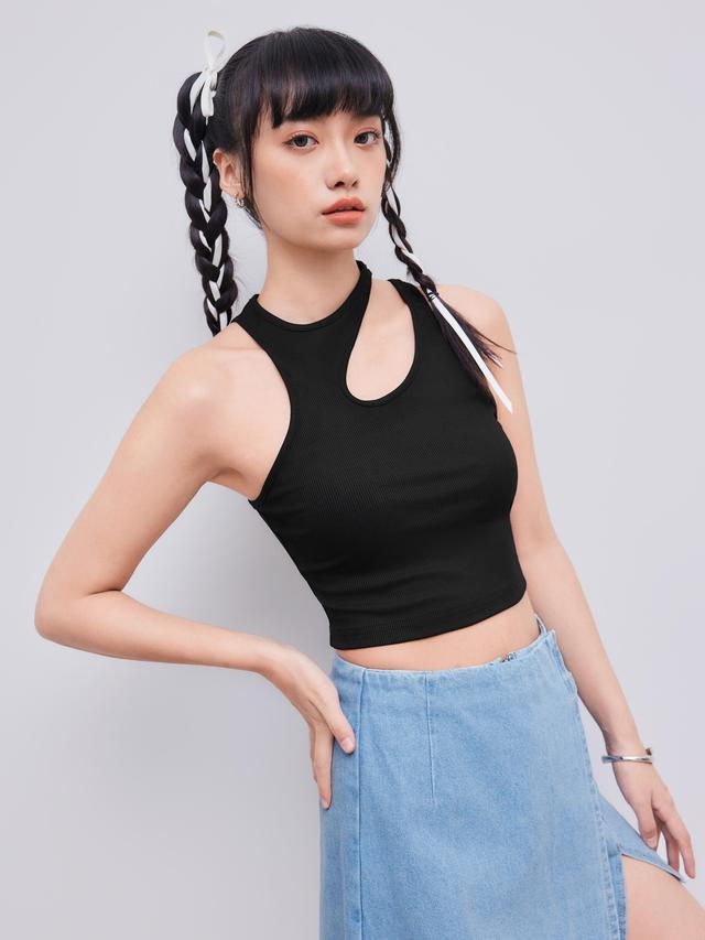 Solid Asymmetrical Sleeveless Crop Top Product Image