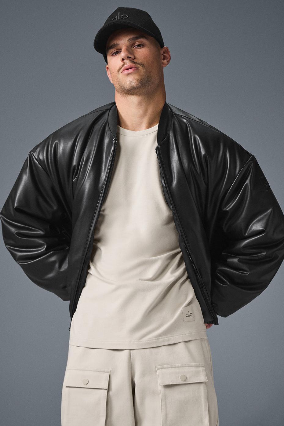 Faux Leather Premier Bomber - Black Male Product Image