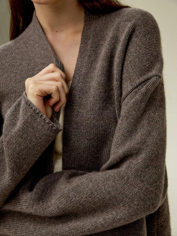 Long Open-Front Knit Cardigan Product Image