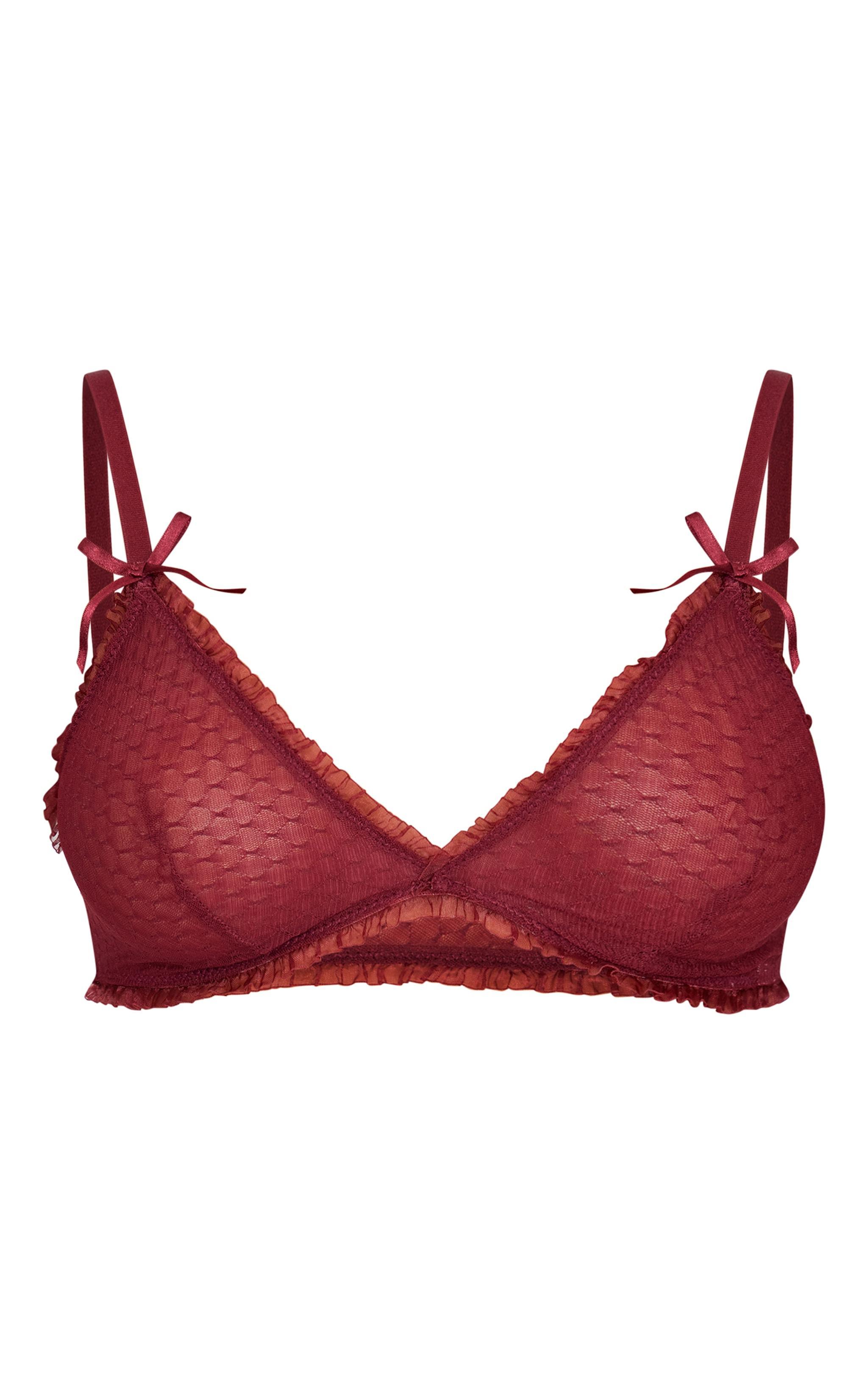 Burgundy Textured Mesh Frill Edge Triangle Bra Product Image