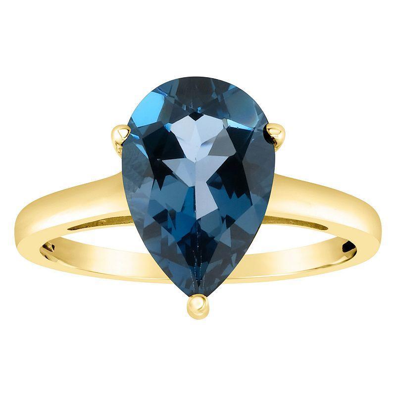 Alyson Layne 14k Gold Pear Cut London Blue Topaz Solitaire Ring, Womens Product Image