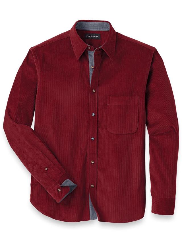 Cotton Corduroy Casual Shirt - Burgundy Product Image