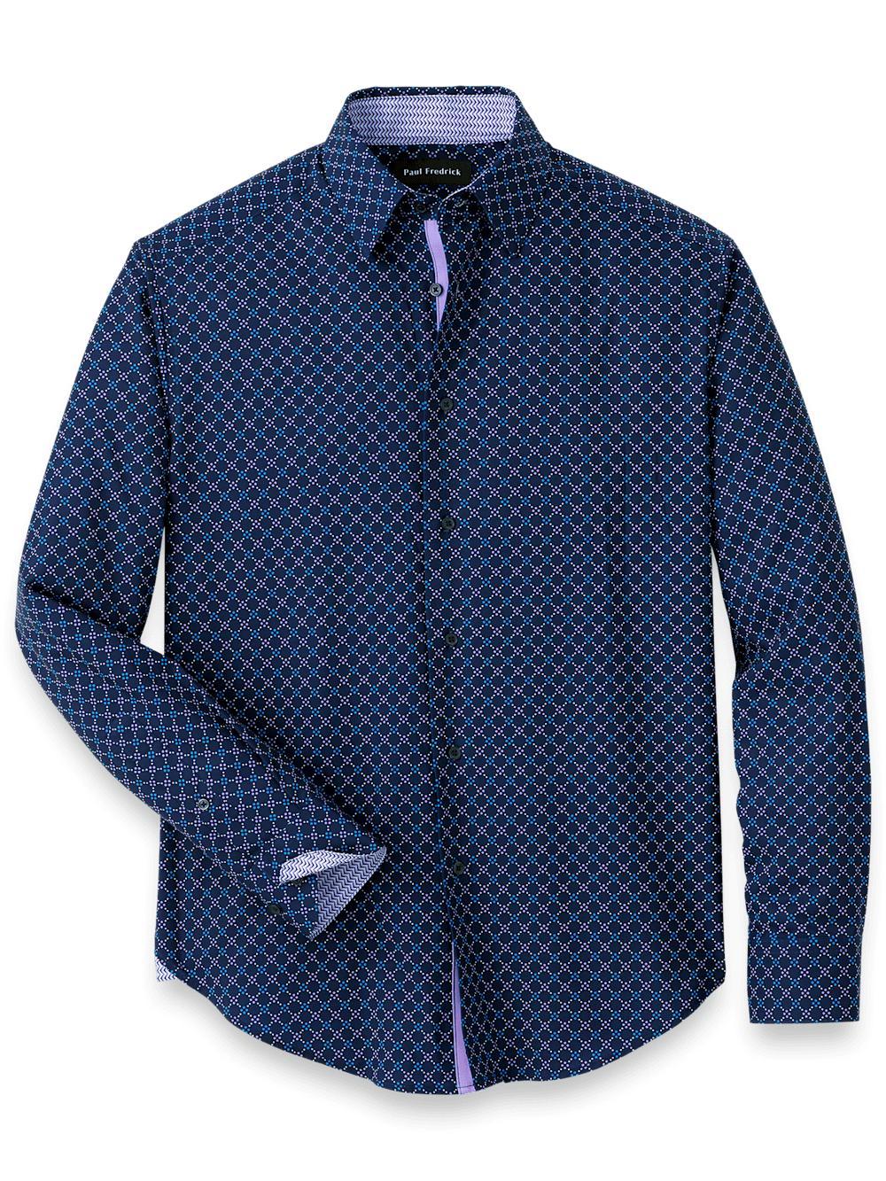 Performance Stretch Geometric Casual Shirt - Navy/purple Product Image