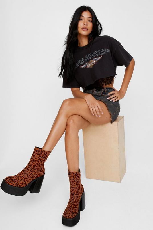 Leopard Print Platform Ankle Boots Product Image