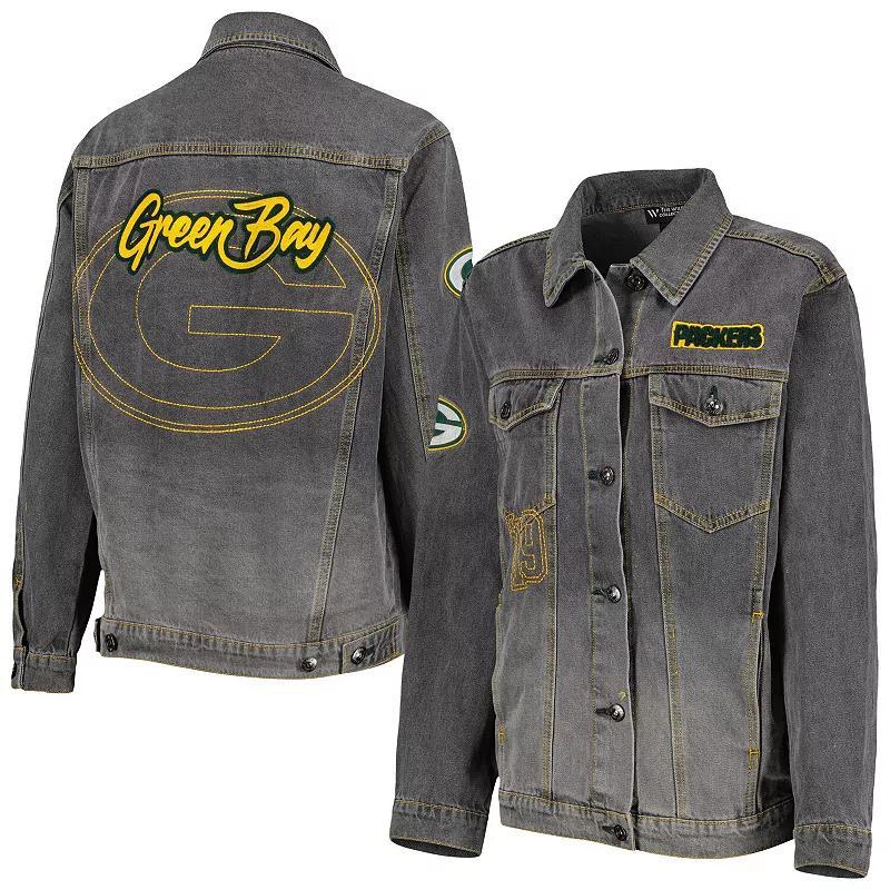 Womens The Wild Collective Denim Green Bay Packers Faded Button-Up Jacket Turquoise A Product Image