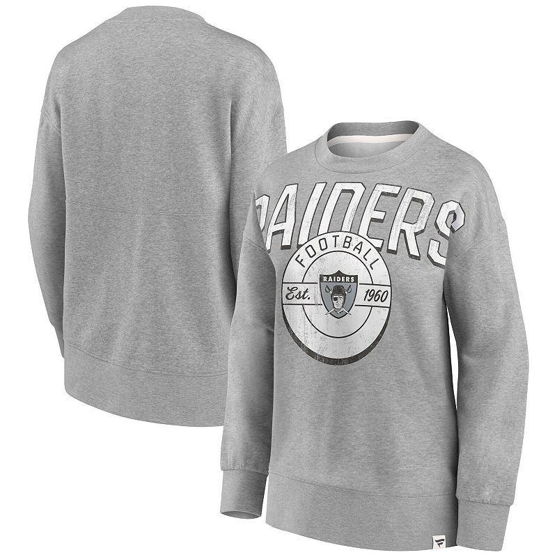 Womens Fanatics Branded Heathered Gray Las Vegas Raiders Jump Distribution Tri-Blend Pullover Sweatshirt Product Image